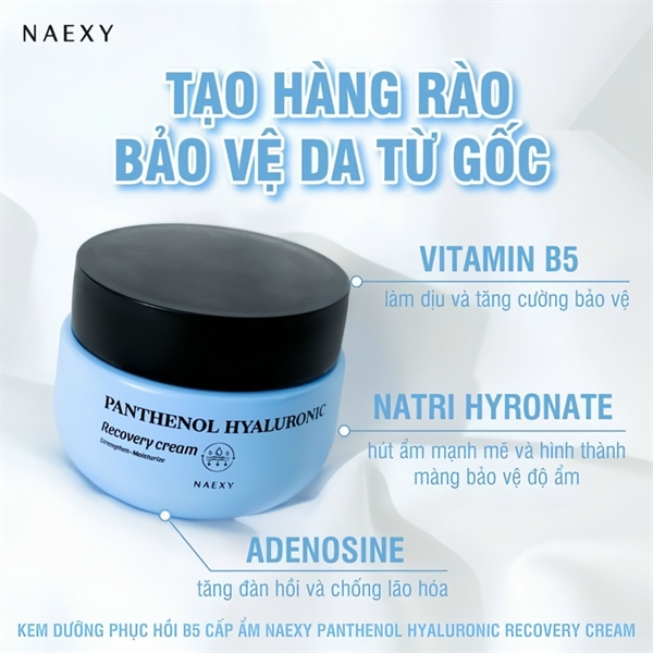 Kem dưỡng hỗ trợ phục hồi B5 cấp ẩm Naexy Panthenol Hyaluronic Recovery Cream 50g  SP001547